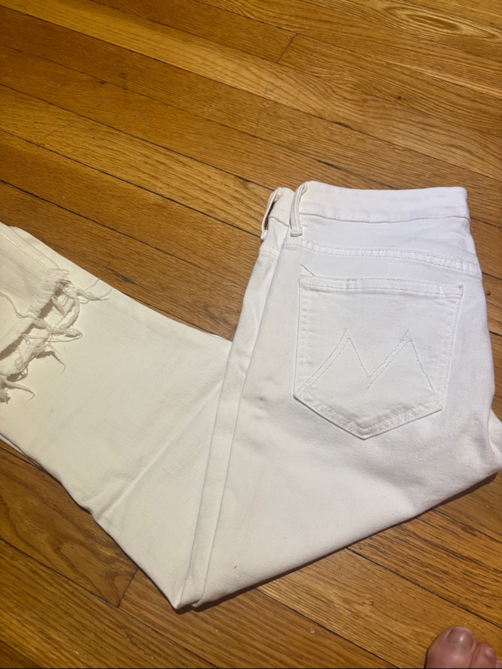 Mother White Women’s Jeans with Frayed Hem - high waisted looker jeans